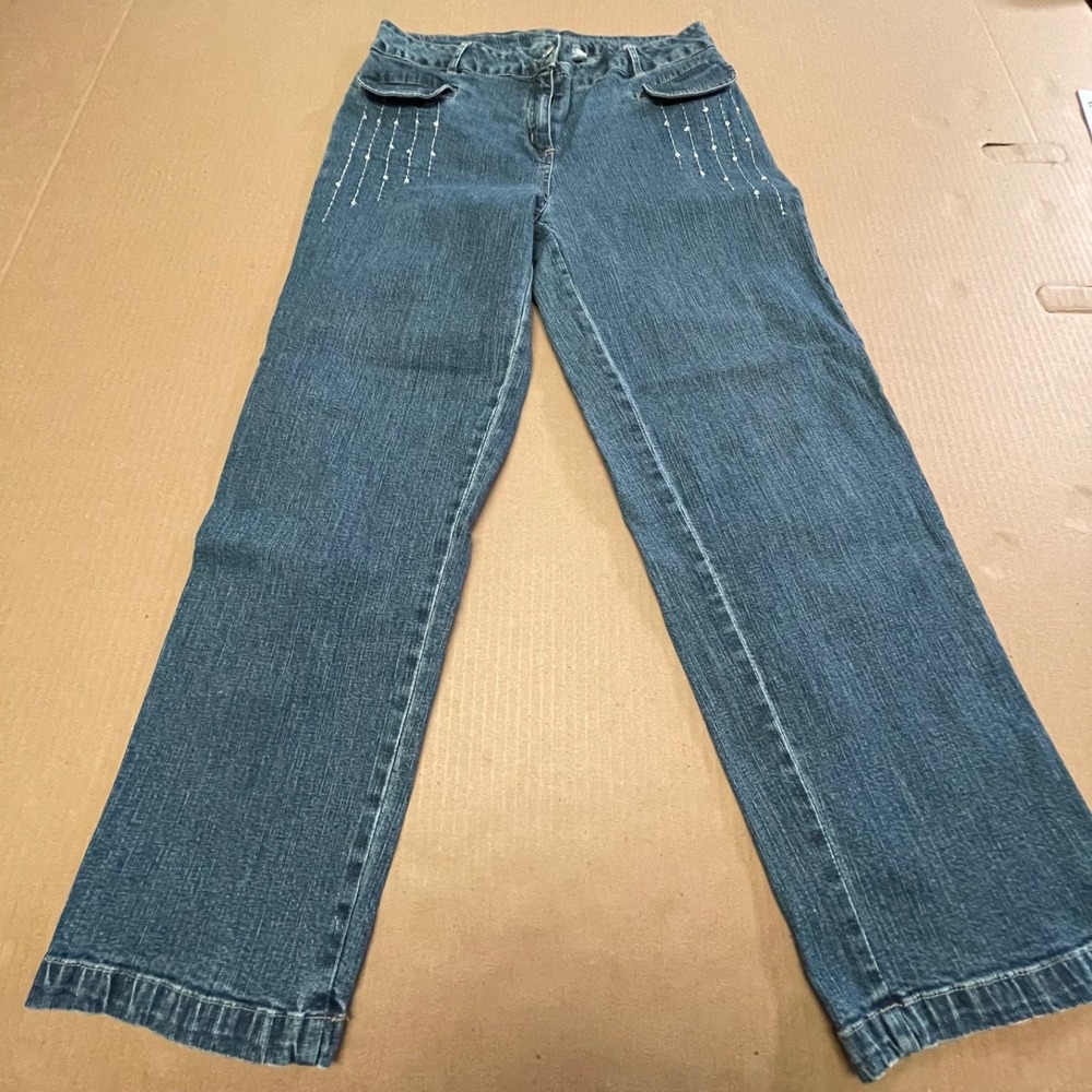 Studio West Sz M Rhinestone Embellished Jeans Women Medium Wash Stretch Straight